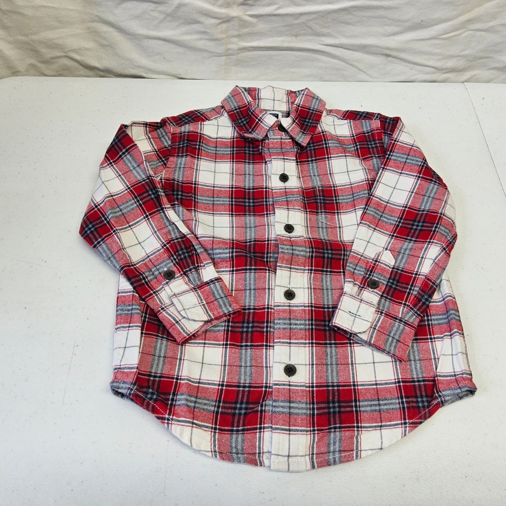 Janie and Jack Plaid Button Down Shirt Kids 2T Red White Blue Long Sleeve Tartan